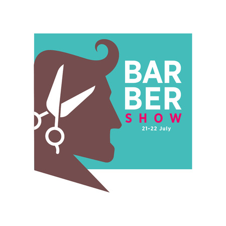 Barber shop logo or vector icon of man head and scissors for barbershop salon, premium hairdresser coiffeurのイラスト素材