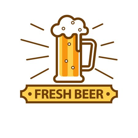Fresh light beer glass with white foam logo on whiteのイラスト素材