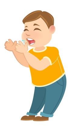 Kindergarten or schoolboy child with hands near face cryingのイラスト素材