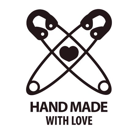 Handmade with love logotype design of two crossed pinsのイラスト素材