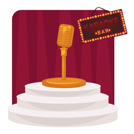 Karaoke round stage with stairs and golden microphoneのイラスト素材