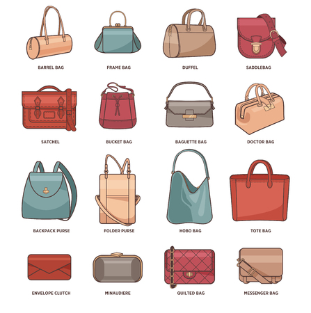 Vector set of different types of fashion bagsのイラスト素材