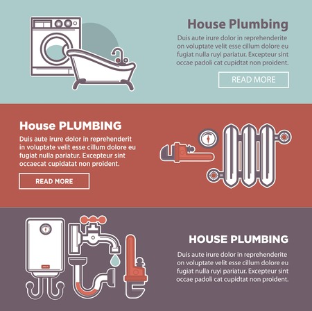 House plumbing and plumber fixture vector web banners templatesのイラスト素材