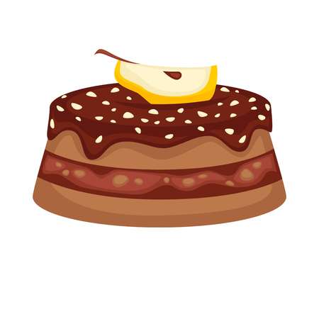 Chocolate cake torte with apple topping vector template icon