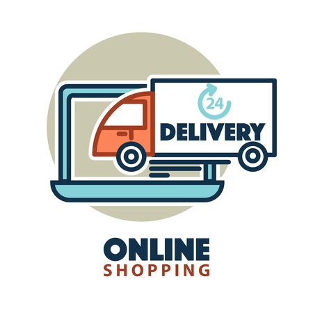 Online shopping web icon template vector computer, delivery truckのイラスト素材