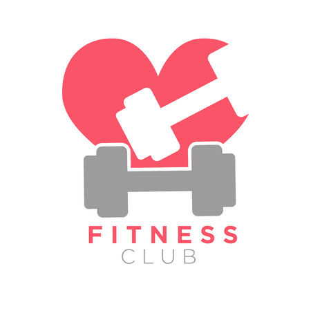 Fitness club logo design with dumbbells on background of heart.のイラスト素材