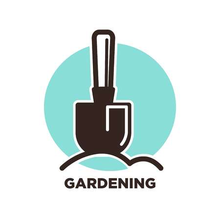 Gardening design with spade and ground on blue spot.のイラスト素材