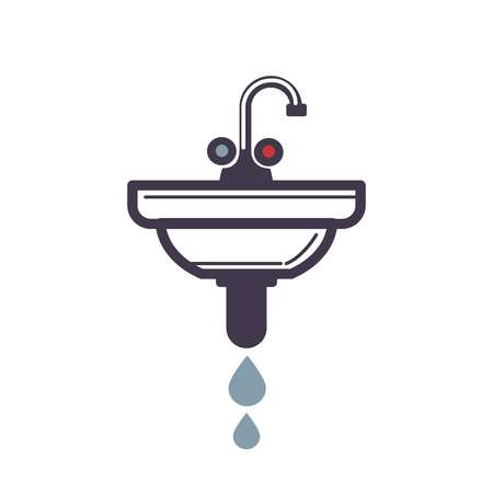 Washbasin with pipe spraying water icon on whiteのイラスト素材