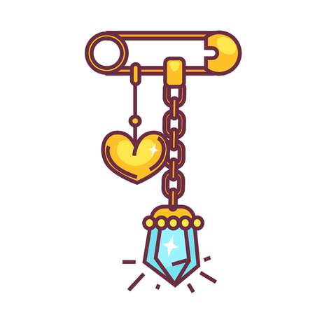 Jewelry Heart and Faceted Stone on Golden Pinのイラスト素材