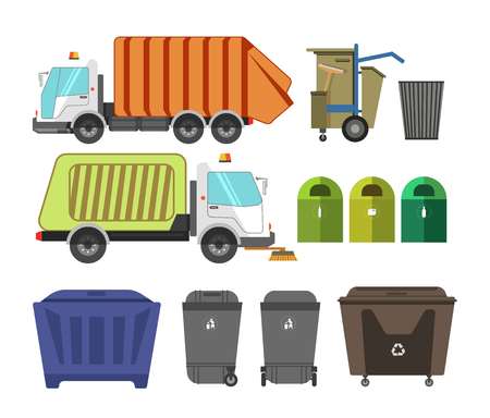 Garbage removal service dumpsters dustcarts machinery equipment iconsのイラスト素材