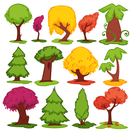 Trees flat vector icons coniferous, deciduous cartoon setのイラスト素材