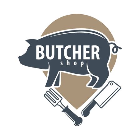 Butcher shop logo emblem with pig on white on white background.のイラスト素材