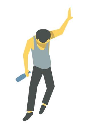 Drunk person vector illustration. Barely standing male cartoon characterのイラスト素材