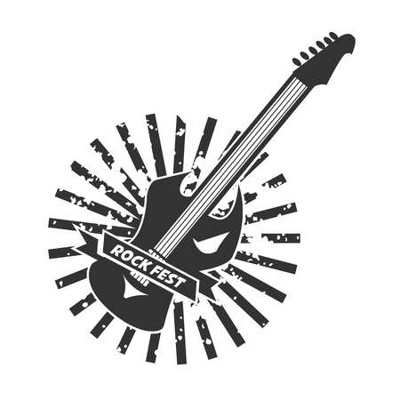 Rock fest logotype with colorless guitar on whiteのイラスト素材