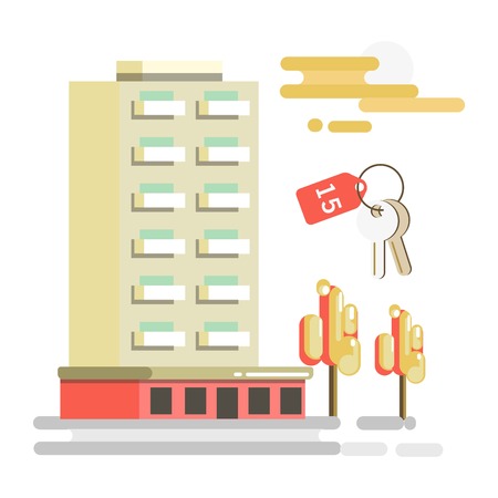 Residential building and flat key with number 15のイラスト素材