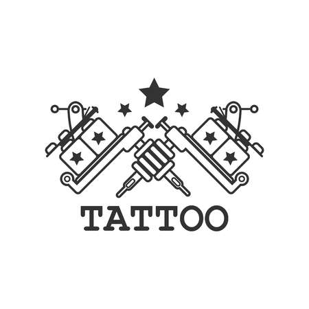 Tattoo salon label with two crossed mechanic ink machinesのイラスト素材