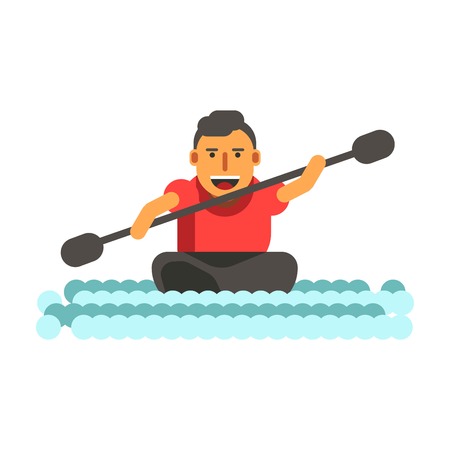 Athletic man swims on black single-seat kayak canoe isolatedのイラスト素材