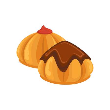 Fresh cookies filled with cream with cocoa or strawberry jamのイラスト素材