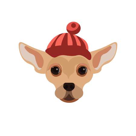 Russian Toy Terrier dog wearing red striped hat with small ball on top.のイラスト素材