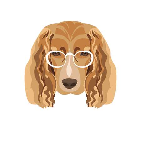 Irish setter breed dog wearing transparent glasses with white frames.のイラスト素材