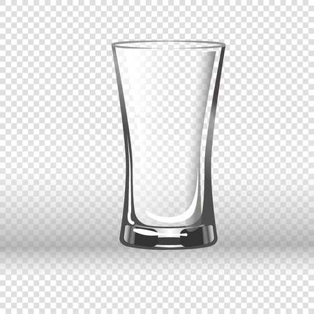 Empty drinking glass isolated on transparent background. Vector illustration in flat design of long round vessel with thick bottom made of fragile material for pouring liquids. Tall clear glassy cupのイラスト素材