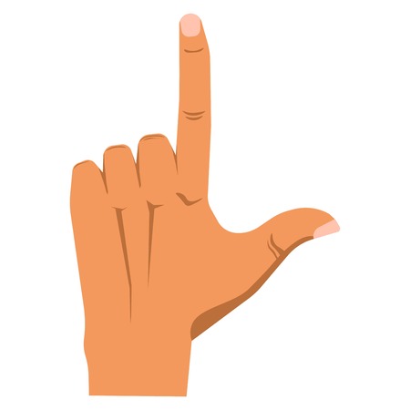 Human arm with straight forefinger up. Vector colorful illustration in flat design of attention sign using palm isolated on white.のイラスト素材