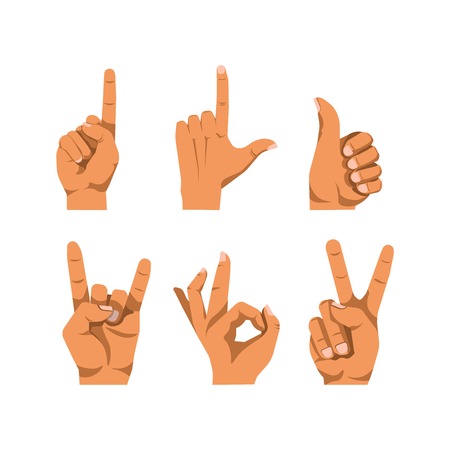 Human finger gesturing of pointing, attention agreement concept flat vector illustration on white background.のイラスト素材