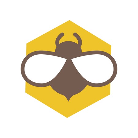 Honey logo design in flat style with bee icon. Vector illustration of insect in honeycomb or any...