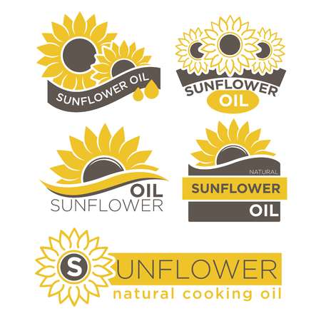 Natural organic sunflower oil logotypes vector illustration on white.のイラスト素材