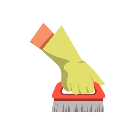 Hand holding cleaning brush broom vector flat isolated iconのイラスト素材