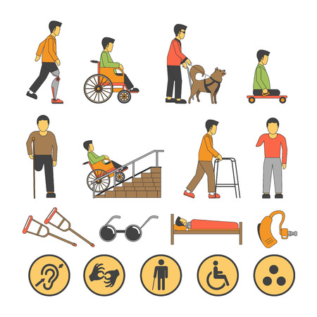 Disability handicapped people with limited physical opportunities vector iconsのイラスト素材