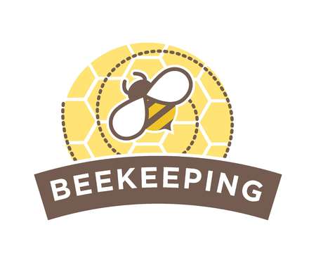 Beekeeping logo design with abstract bee on honeycomb isolated