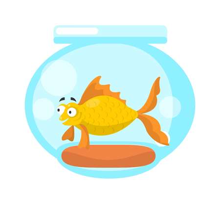 Golden fish in transparent aquarium isolated on white.のイラスト素材
