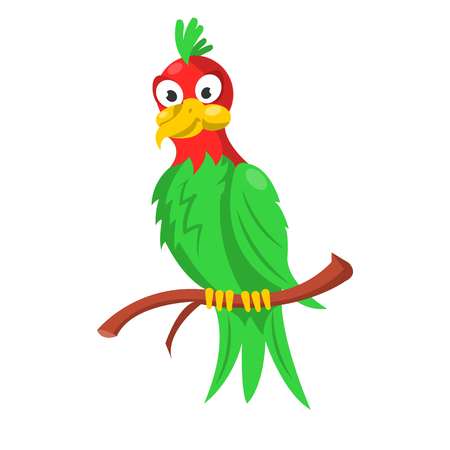 Colorful parrot sitting on branch isolated on whiteのイラスト素材