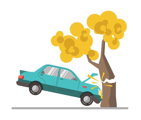 Car crash accident in tree flat vector illustrationのイラスト素材