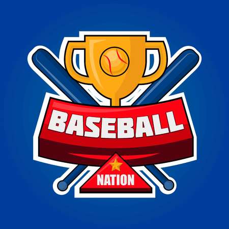 Baseball nation logotype with golden cup and crossed bats vectorのイラスト素材