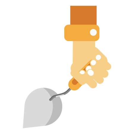 Human hand holding sharp construction spatula on whiteのイラスト素材