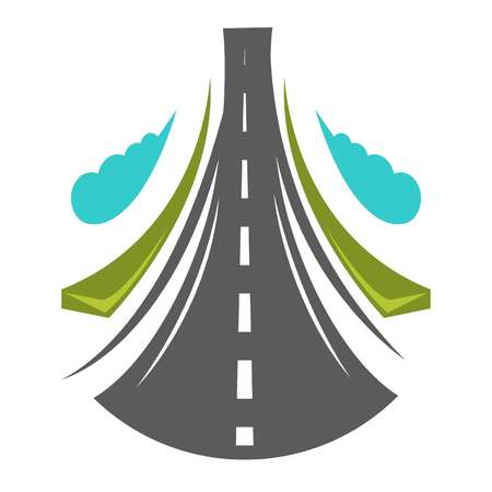 Road going straight high, greenery on both side and cloudのイラスト素材