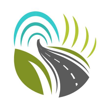 Road going forward and turning with greenery on both sideのイラスト素材