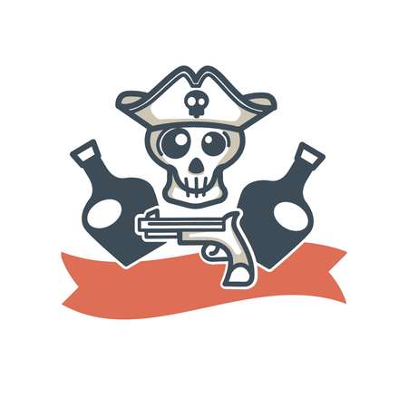 Jolly Roger pirate vector icon flag skull and whiskey bottleのイラスト素材