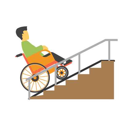 Man in wheelchair riding on stairs vector pictureのイラスト素材