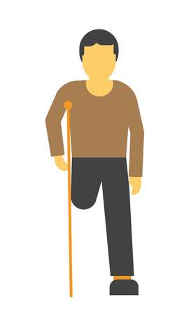 Amputee faceless person on crutches vector illustration isolated on white background.のイラスト素材