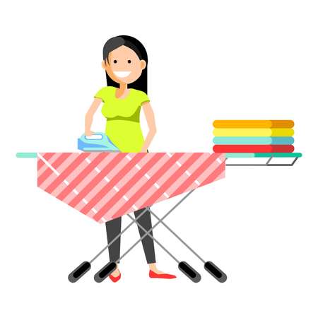 Cheerful girl ironing clothesのイラスト素材