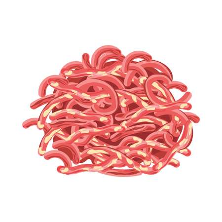 Red minced meat with white fatty inclusions after grinder isolatedのイラスト素材