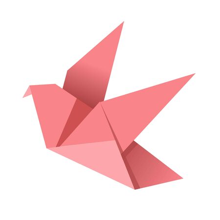 Paper origami pink bird isolated on white vector flat illustration.のイラスト素材