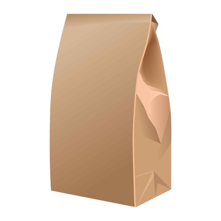 Takeaway closed paper bag isolated on white. Vector posterのイラスト素材