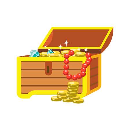 Open chest with shining pirate treasures on white backgroundのイラスト素材