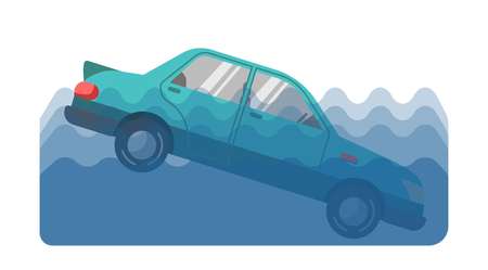 Vector illustration of a car fallen into the water on the white background.のイラスト素材