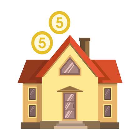 Vector illustration of a house with two coins over isolated on white.のイラスト素材