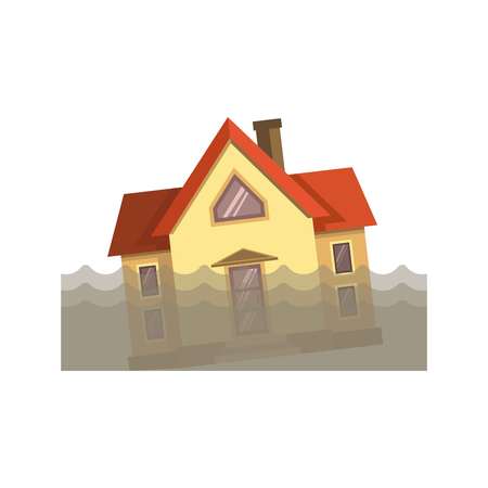 Vector illustration of residential house in the dirty water during the flood.のイラスト素材
